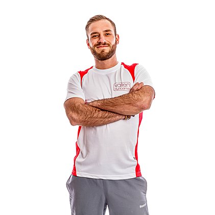 Werbe-Laufshirt für Herren, kontrastfarbige Mesh-Einsätze und Logo, White/Red