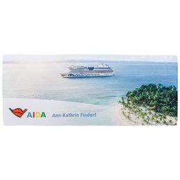Microfaser-Sporthandtuch vollflächig bedruckt mit dem AIDA Cruise Ship ausgebreitet