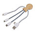 Werbe-Multi-Ladekabel Mr. Bio-Bamboo mit schlichtem Bambuskopf,  3 Ausgangsanschlüssen und 2 Eingängen