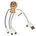 Werbe-Multi-Ladekabel Mr. Bio-Bamboo mit schlichtem Bambuskopf mit Logo, sowie 3 Ausgangsanschlüssen und 2 Eingängen 