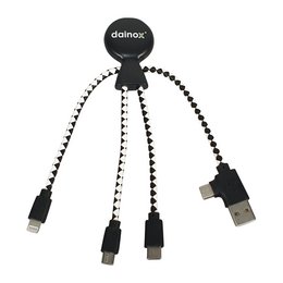 Werbemittel aus recyceltem Kunststoff für die IT-Branche zum Laden und Übertragen von Daten verschiedener Geräte mit einfarbigem Logodruck.