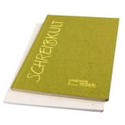 Werbe-Notizheft Earth mit Einband aus Blattgrün und Logo-Prägung