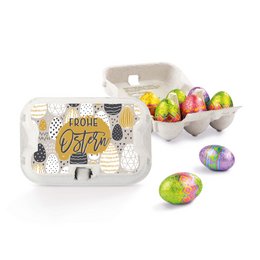 Sixpack befüllt mit Ostereiern aus Vollmilchschokolade 