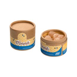 Papierdose biologisch abbaubar befüllt mit Honigbonbons 