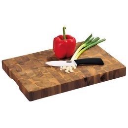 Gastro-Schneidebrett aus FSC-zertifiziertem Akazienholz, Stirnholz, 42 x 30 x 4 cm, als Werbeartikel lasergraviert.
