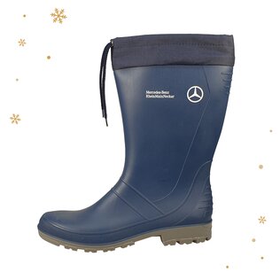 Blau/Grauer Werbe-Regenstiefel mit Schutzaufsatz mit Mercedes Logo