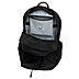 Geöffneter schwarzer Deuter Daypack 25 L mit hellem Innenfutter, Reißverschlussfach und Platz für Firmenlogo.