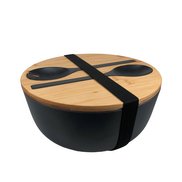 Werbe-Salatschüssel mit Bambusdeckel und Servierbesteck