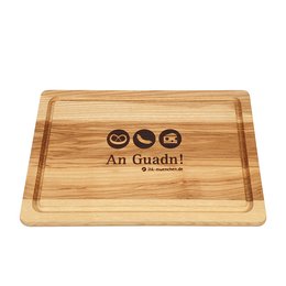 Werbe-Schneidebrett aus Esche mit Saftrille, 30 x 20 x 2 cm ungeölt, mit Brandstempel