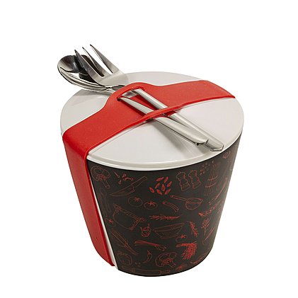 Werbe-Snack-to-Go Behälter Form 339 mit schwarzer Hydroglasur und einfarbigem Allover-Druck