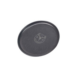 Mattschwarzer Stoneware-Teller 17,5 cm – runder Keramikteller aus Steinzeug mit Gravur, robust und spülmaschinenfest.