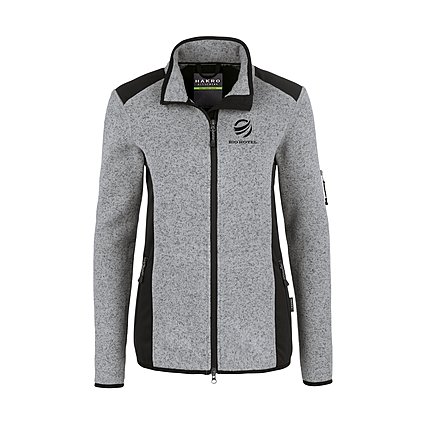 Strickfleece-Jacke mit kontrastfarbigen Einsätzen und individuellem Logo