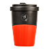 Werbe-Coffee-to-Go-Becher mit roter Silikonbanderole und einfarbigen Teildekor