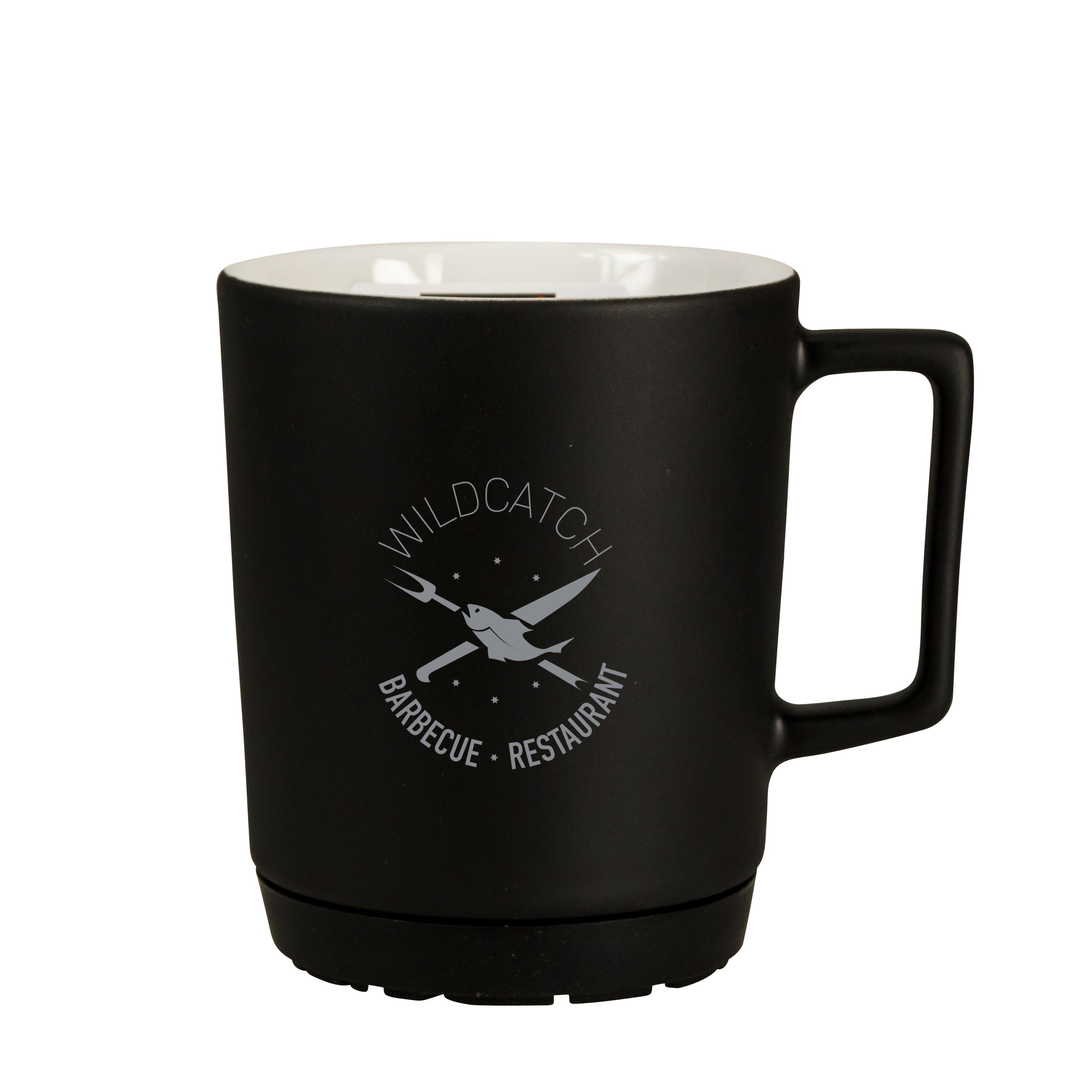 Werbe-Tasse mit Softpad und mattschwarzer Hydroglasur und 1c Teildekor