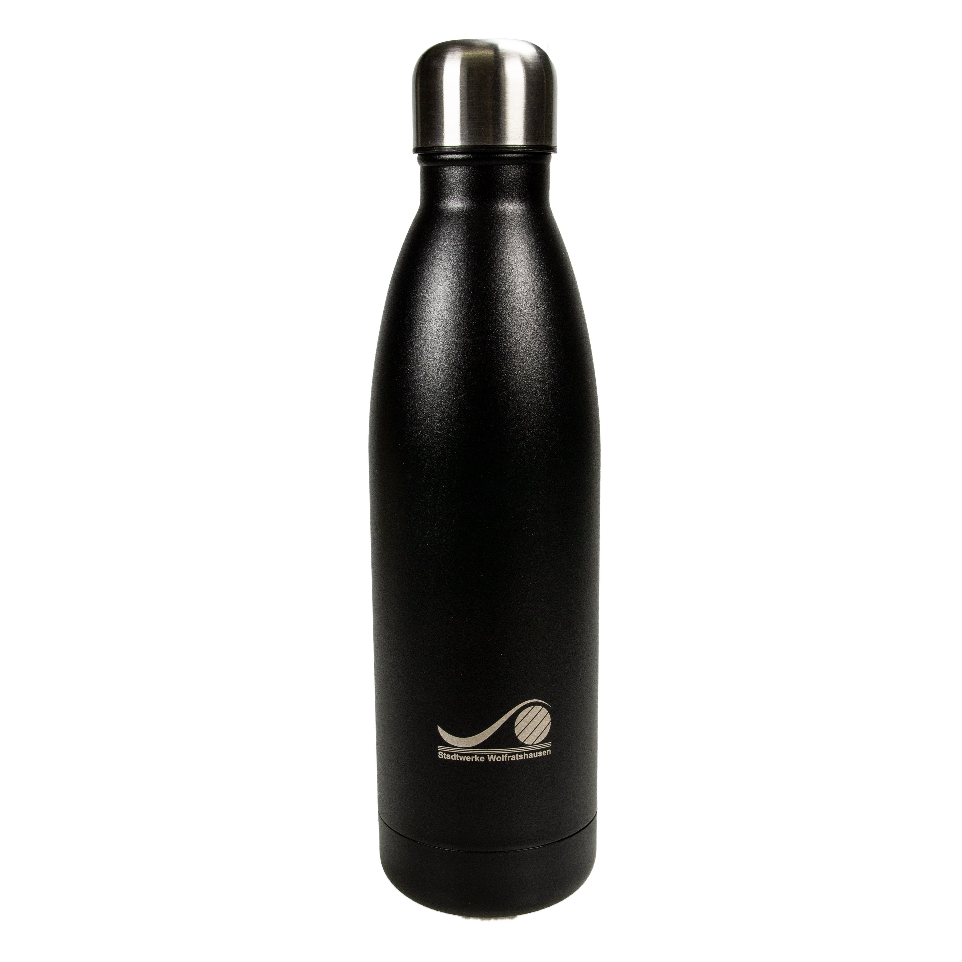 Werbe-Thermo-Trinkflasche Nizza in schwarz mit Logogravur