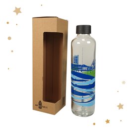 Werbe-Trinkflasche Art Bottle 0,6l aus Glas, inklusive Druck mit Verpackungskarton 