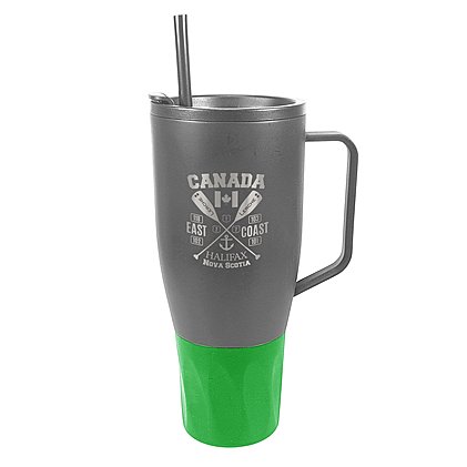 Werbe-Vakuumbecher-Thermobecher WEMBLEY XXL in grau mit grüner Manschette