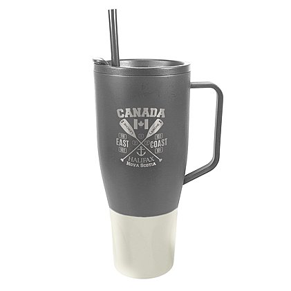 Werbe-Vakuumbecher-Thermobecher WEMBLEY XXL in grau mit weißer Manschette