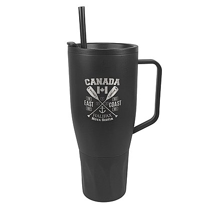 Werbe-Vakuumbecher-Thermobecher WEMBLEY XXL in schwarz mit schwarzer Manschette