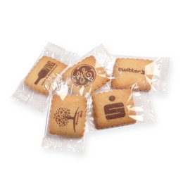 Werbe-Vanille-Butterkekse in kompostierbarer Klarsichtfolie, einzeln verpackt