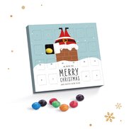 Adventskalender mit M&amp;M Füllung und Weihnachtsmann Fotomotiv, sowie Weihnachtgruß aufgedruckt